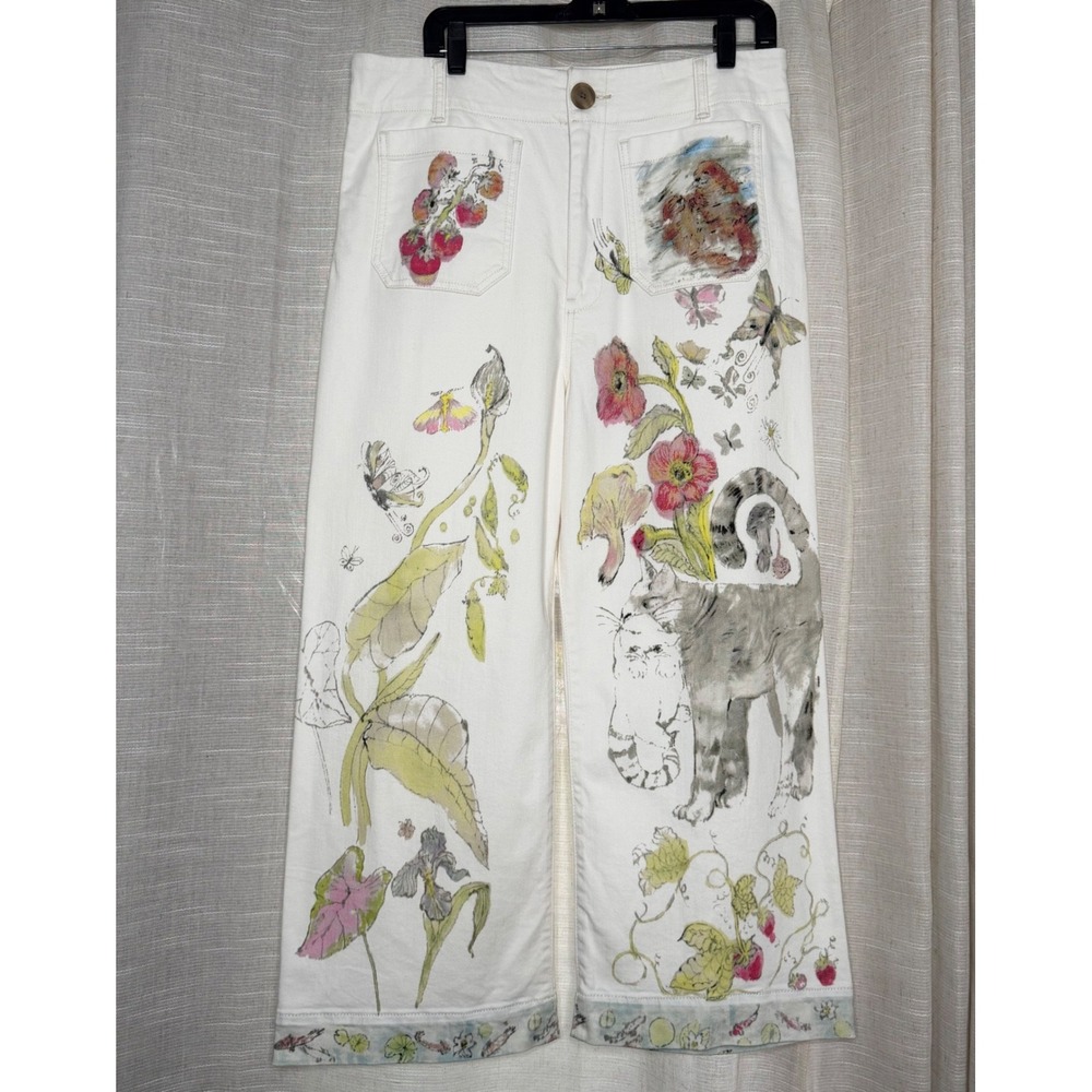 Maeve The Colette Swan Gossip Botanical Cat Floral Wide Leg Pants Water Color 33